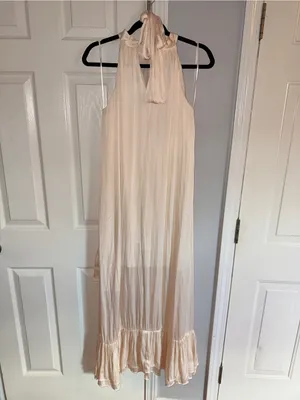 Mable Satin Halter Neck Champagne Color High-Low Dress - Size Medium thumbnail 5