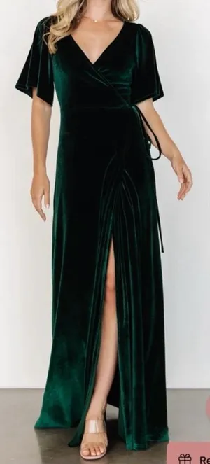 Baltic Born Meghan Velvet Wrap Maxi Dress Emerald Green Holiday Party Christmas thumbnail 1