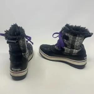 Sorel Tivoli II Leather Plaid Lace-Up Snow Boots‎ Black Gray Purple Size US 5 thumbnail 9