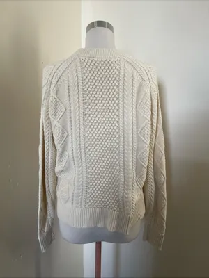 J. Crew Ivory Cable & Honeycomb Crewneck Sweater thumbnail 4