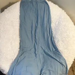 Cute front buttons slit light flowing boho festival Blue Maxi Skirt thumbnail 6