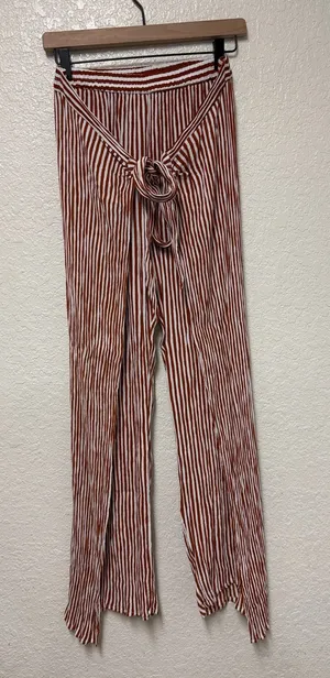 FAITHFULL THE BRAND Es Torrent Vertical-Stripe Wide-Leg Pants with Side Slit thumbnail 1