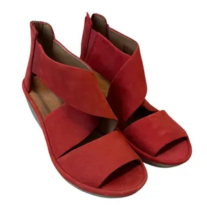 Clarks Clarene Glamor Red Leather Wedge Sandals Size 6 thumbnail 1