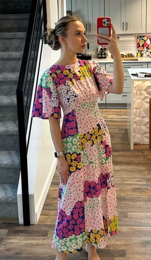 Flutter sleeve midi tea dress in mixed floral print, size s (us 4) thumbnail 6