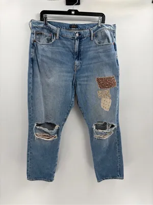 Polo by Ralph Lauren women’s patchwork distress denim slim boyfriend jeans sz 32 thumbnail 3