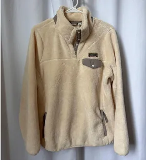 L.L.Bean Hi-Pile Fleece Pullover cream and gray size large thumbnail 8