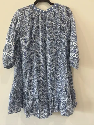 Shoshanna blue and white patterned Harbor Tassel Cotton Dress Size M Like New thumbnail 7