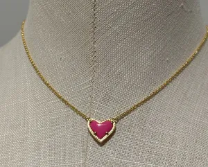 Kendra Scott Gold Necklace with Hot Pink Heart Pendant new thumbnail 1