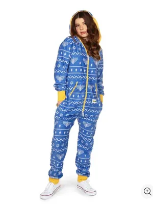 Tipsy Elves Womens Blue Hanukkah Jumpsuit Small Holiday Menorah Whimsy Cozy Fun thumbnail 2