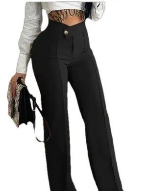 Soana Boutique Buttoned Straight Leg Work Pants Black Size M thumbnail 1