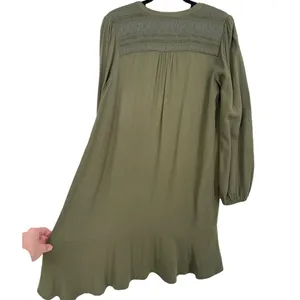 Anthropologie Maeve‎ Ragonda Tunic Dress Moss Green Smocked Long Sleeve Size 12 thumbnail 10