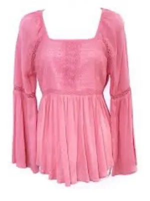 Red Camel Coral Square-Neck Peasant Blouse with Bell Sleeves thumbnail 6