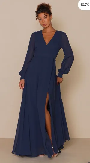 Lulus My Whole Heart Dark Navy Blue Long Sleeve Wrap Dress Size 1X MSRP $99 thumbnail 1