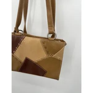 Y2K Vintage Small‎ Shoulder Purse Brown Patchwork Faux Leather Boho Artsy thumbnail 5