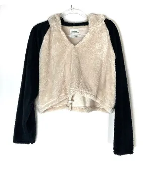 Urban Outfitters Cream Black Cream Sherpa Long Sleeve Sweatshirt Hoodie Womens S thumbnail 1