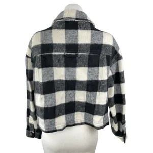 Zara Women's Black White Plaid Long Sleeve Cropped Shirt Jacket Shacket Size M thumbnail 2