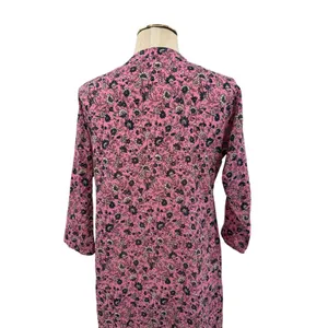 Roller Rabbit Pink Floral Cotton Maxi Dress Button‎ Front 3/4 Sleeve Size XS thumbnail 8