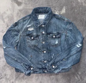 Old Navy‎ Denim Jacket Womens Boyfriend Distressed Blue Size Large thumbnail 1