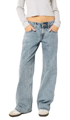 Hollister Low Rise Wide Leg Baggy Jeans Acid Wash Denim 8S Short thumbnail 1