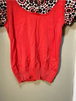 Tory Burch Women's Size Medium Twofer Sweater Blouse Coral Geometric‎ Collared thumbnail 3