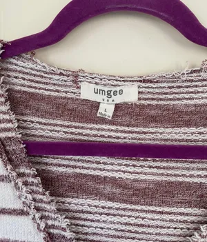 Umgee cardigan sweater maroon striped balloon sleeves short length Women’s sz L thumbnail 6