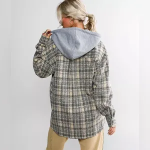A‎ Peach (A Buckle Brand) Oversized Tweed Hooded Shacket Size Large thumbnail 2