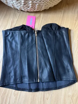 Edikted Black Faux Leather Bustier Top thumbnail 3