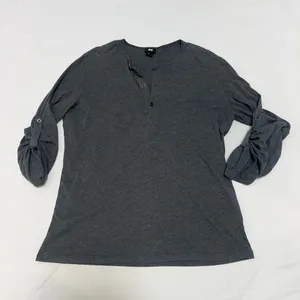 H&M Charcoal Henley Roll-Sleeve Top thumbnail 2