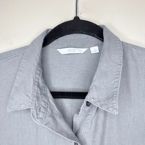 Uniqlo Linen Blend Button Front Oversized Shirtdress Size Small Lagenlook Gray‎ thumbnail 2