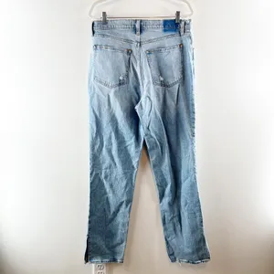 Abercrombie The 90's Straight Leg Ultra High Rise Slit Hem Jeans Blue 32 / 14 L thumbnail 7