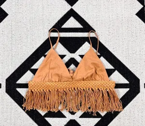 Sage The Label Giulia Boho Fringe Hem Crop Top in Rust Medium thumbnail 5