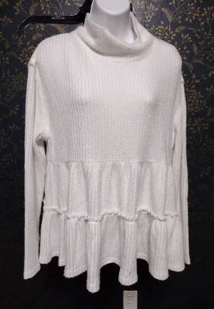 Altar'd State Cream Turtleneck Waffle Knit Sweater thumbnail 1