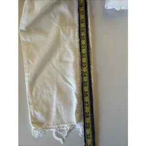Denim White Cropped Jeans Frayed Hem Straight Leg Made in USA Size 10 thumbnail 8