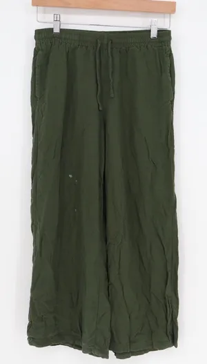 Uniqlo Olive Green Rayon Wide Leg Cropped Pants Elastic Waist Small thumbnail 1