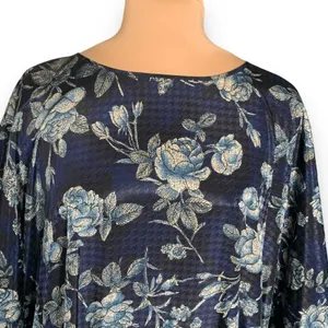 Vintage California Dynasty Blue Floral Caftan‎ Dress Boho Midi Resort Lounge thumbnail 2