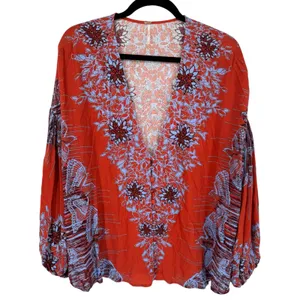 Free People Birds of A Feather Boho V-Neck Balloon Sleeve Blouse Top Size Small‎ thumbnail 4
