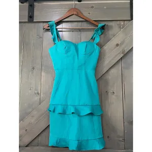 Snow Rose Teal Ruffle Mini Dress Lace Up Back Size 0 Coquette‎ Mermaidcore thumbnail 3