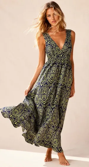 Attention Floral Maxi Dress Boho Aztec Resort Vaca Spring Summer‎ Wedding Bright thumbnail 1