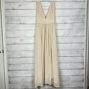 Lulus Heavenly Hues Cream Maxi Chiffon Dress Sz Medium Wedding‎ Bridesmaid Gala thumbnail 3