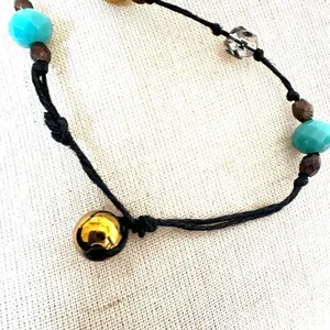 Blue and gold tone beaded long teardrop pendant necklace thumbnail 7