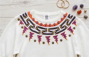 Vintage 90s Embroidered Yoke Short Sleeve Sweater‎ Cream Ramie Cotton Medium thumbnail 1