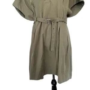 Zara‎ ZW Collection Belted Mini Dress Structured Khaki Green Utility Safari XL thumbnail 3
