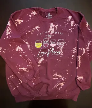 Boutique 🍷I'VE GOT FRIENDS IN LOW PLACES🍷- Southern Bliss Bleached Wine Sweatshirt - Size L thumbnail 1
