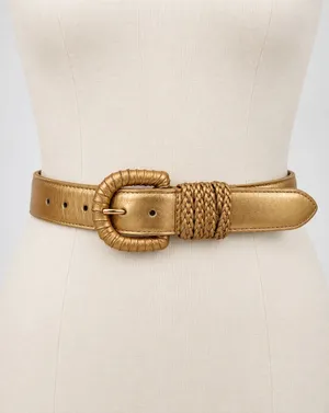Ritz Size M Gold Leather Belt Braided Wrapped Buckle Boho Western 80s Style thumbnail 1