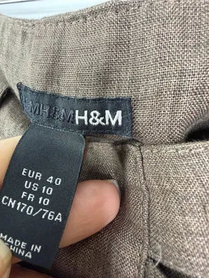 H&M Linen Blend Wide Leg Pants Women’s Size 10 Brown High Rise Pleated Trouser thumbnail 6