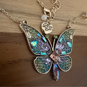 NEW Betsey Johnson Pave Green Turquoise Lavender Crystal Gold Butterfly Pendant thumbnail 3