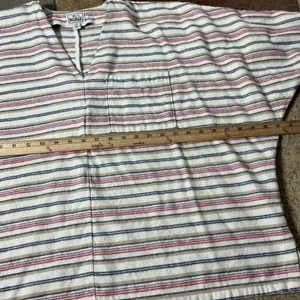Woolrich Vintage Striped Flannel Tunic Women Medium Cream Oversized V-Neck Top thumbnail 4