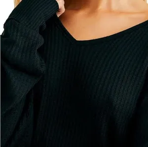 Free People Womens Santa Clara Thermal Black Long Sleeve Pullover Size Medium thumbnail 5