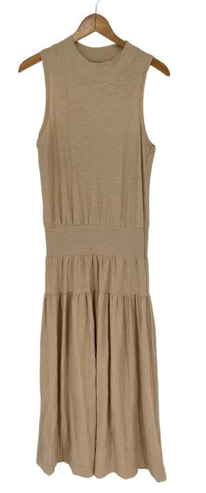 Nation Ltd Barrett 90s‎ Beige Tiered Smocked Midi Dress Size Large Boho Neutral thumbnail 1