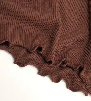 Solid Ribbed Pajama Set, Lettuce Trim Cami Top & Elastic Waistband Pants thumbnail 7